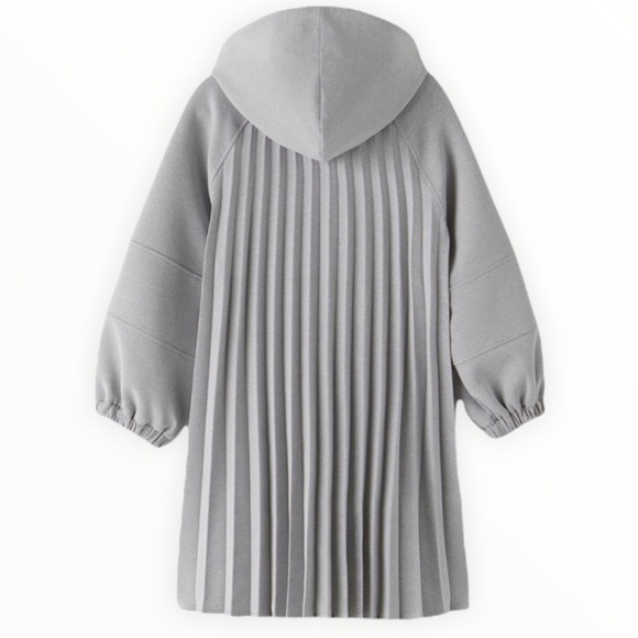 Zara Kids Girl Cream Sporty Pleated Hoodie Dress 5 Blogger Favorite NWT - Picture 3 of 4